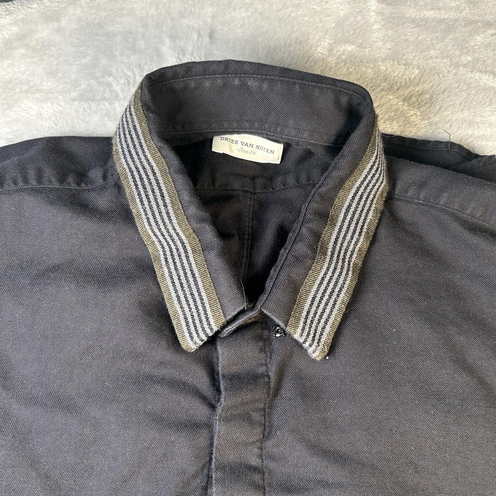 Dries Van Noten Shirt Mens Size 54 Black Cotton Wool Blend Workwear Casual